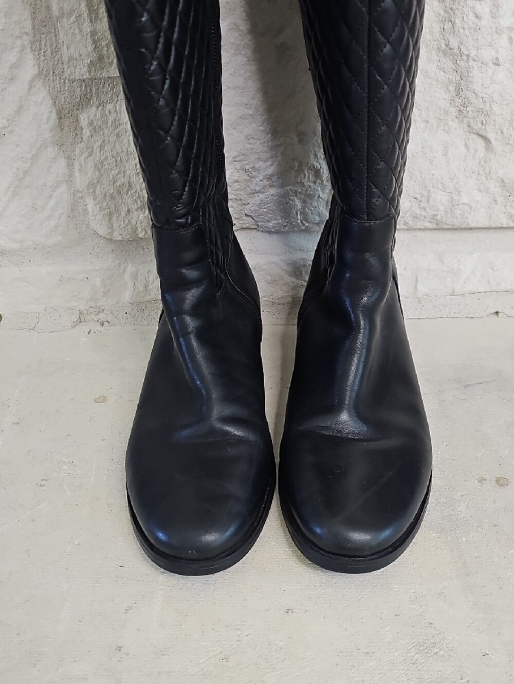 Cole Haan Solid Black Quilted Leather Rigby Riding Boots Size 7.5B - Picture 5 of 9